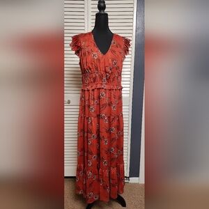 Ann Taylor Red Pleated Smocked Maxi Sundress